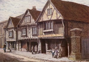 Gamle huse i West Street, Faversham (farvelitografi) af William Biscombe Gardner