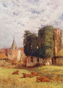 Otford Slot og Kirke (farvelitografi) af William Biscombe Gardner