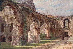 Ruinerne af infirmeriet, Canterbury Cathedral (farvelitografi) af William Biscombe Gardner