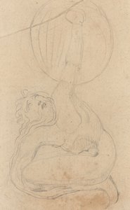 En krumbøjet figur, der holder et skjold [verso] af William Blake