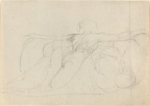 En mand set bagfra, rejser sig på skyer af William Blake