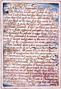 A Memorable Fancy, tekst fra "The Marriage of Heaven and Hell", ca. 1790-3 (reliefradering afsluttet med pen og akvarel) af William Blake