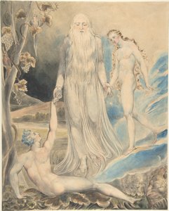 Den guddommelige nærværs engel, der fører Eva til Adam (Evas skabelse: «Og hun skal kaldes kvinde») (recto); skitse til samme motiv (verso) af William Blake
