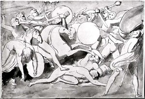 Kampscene (pen og blæk) (s/h foto) af William Blake