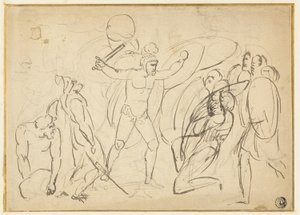 Klassisk kamp (rekto); Skitse af mandlig nøgen (verso) af William Blake