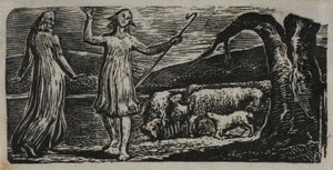 Colinet Departs in Sorrow: Riven Trunk til højre, fra The Pastorals of Virgil af William Blake