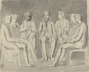 Gruppe af mænd, der sidder i en cirkel [recto] af William Blake