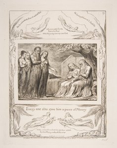 Job accepterer velgørenhed, fra Illustrationer af Jobs Bog, 1825-26. af William Blake
