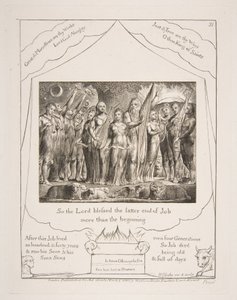 Job og hans hustru genoprettet til velstand, fra Illustrationer af Jobs Bog, 1825-26. af William Blake