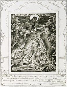 Jobs sønner og døtre overvældet af Satan af William Blake