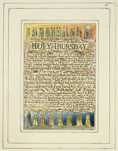 P.124-1950.pt18 Helligtorsdag: tallerken 18 fra Sange om uskyld og oplevelse (kopi R) c.1802-08 (radering, blæk og wc) af William Blake
