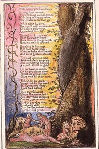 P.124-1950.pt37 Den lille pige fundet (fortsat): plade 37 fra "Songs of Innocence and Experience" (kopi R) ca. 1802-08 (radering, blæk og akvarel) af William Blake