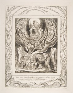 Satan går frem fra Herrens nærvær, fra illustrationer af Jobs Bog, 1825-26. af William Blake