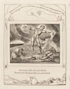 Satan slår job med bylder, 1825. af William Blake