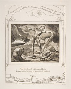 Satan slår Job med bylder, fra Illustrationer af Jobs Bog, 1825-26. af William Blake