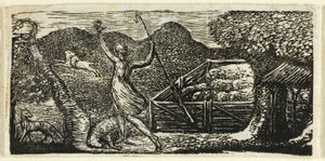 Shepherd Chases Away Wolf, fra The Pastorals of Virgil af William Blake