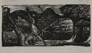 Shepherd Chases Away Wolf, fra The Pastorals of Virgil af William Blake