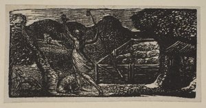 Shepherd Chases Away a Wolf, fra Thorntons Pastorals of Virgil, 1821. af William Blake
