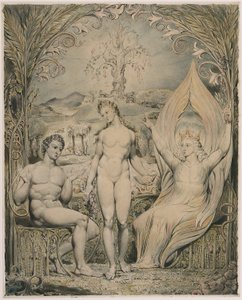 Ærkeenglen Rafael med Adam og Eva (illustration til Miltons «Det tabte paradis») af William Blake