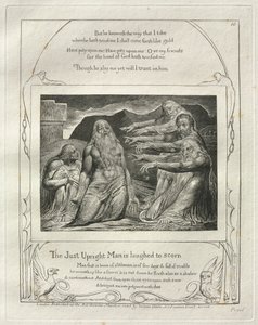 Jobs Bog: Pl. 10, Den retfærdige mand bliver til grin til hån, 1825. af William Blake