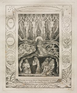 Jobs Bog: Pl. 14, Da morgenstjernerne sang sammen, og alle sønner..., 1825. af William Blake
