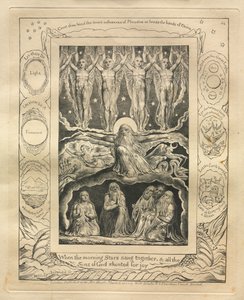 Jobs Bog: Pl. 14, Da morgenstjernerne sang sammen, og alle Guds sønner..., 1825. af William Blake