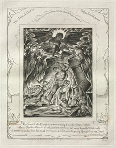 Jobs Bog: Pl. 3, Dine sønner og dine døtre spiste og drak vin..., 1825. af William Blake