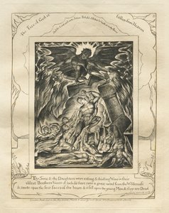 Jobs Bog: Pl. 3, Dine sønner og dine døtre spiste og drak vin..., 1825. af William Blake