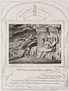 Jobs Bog: Pl. 4, og jeg er kun undsluppet alene for at fortælle dig, 1825. af William Blake
