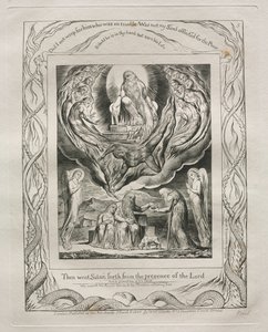 Jobs Bog: Pl. 5, Så gik Satan ud fra Herrens nærhed, 1825. af William Blake