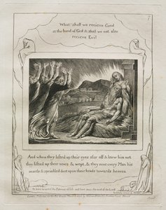 Jobs Bog: Pl. 7, Og da de løftede deres øjne langt væk og kendte ham ikke..., 1825. af William Blake