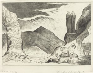 Forfalskernes Kreds; Dante og Virgil dækker deres næser på grund af stanken af William Blake