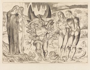 Tyvenes Kreds; Agnolo Brunelleschi angrebet af en seksfodet slange af William Blake