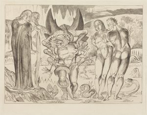Tyvenes kreds; Agnolo Brunelleschi angrebet af en seksbenet slange af William Blake