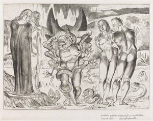 Tyvenes kreds, Agnolo Brunelleschi angrebet af en seksfodet slange, 1827. af William Blake