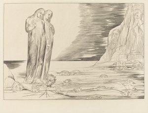 Forrædernes Kreds; Dantes fod slår Bocca degli Abbate af William Blake