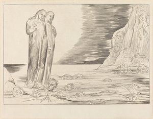 Forrædernes Kreds; Dantes fod slår Bocca degli Abbate af William Blake