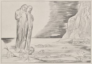 The Circle of the Traitors: Dantes Foot Strriking Bocca degli Abbate, fra Dantes Inferno, Canto XXXII Illustration til Dantes The Divine Comedy af William Blake