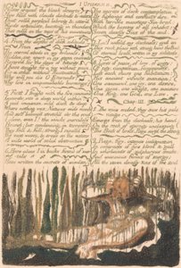 The First Book of Urizen, Plade 4, "Mønstre rundt i de dystre ørkener ...." (Bentley 4) af William Blake