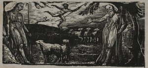 Thenot remonstrerer med Colinet, Lightfoot i baggrunden, fra The Pastorals of Virgil af William Blake