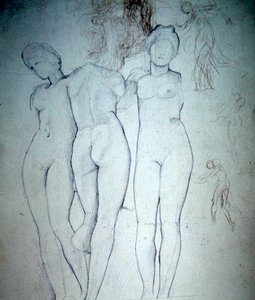 Tre nøgne (blyant på papir) af William Blake Richmond