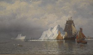 Hvalfanger og fiskefartøjer nær Labradors kyst, ca. 1880 (olie på lærred)