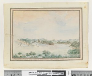 Op. s. 123. `Udsigt i Port Jackson fra South Head, der fører op til Sydney; Forsyning, der sejler ind.