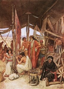 Moses inspicerede vævningen og broderingen af tabernaklets ophæng af William Brassey Hole