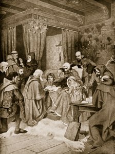 Robert Bruce overdrager et charter, 1329, illustration fra 