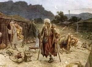 De fire spedalske plyndrer syrernes lejr. - Bibel af William Brassey Hole