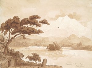 recto: Landskabsscene med sø og bjerge