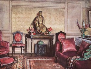 Boligindretning: Et møbelprogram, der viser en vellykket brug af rosa (farvelitografi) af William Bruce Ellis Ranken