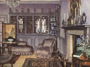 Indvendig udsmykning: En stue i mauve-grå (farvelitografi) af William Bruce Ellis Ranken