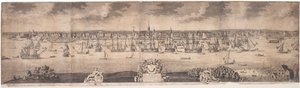 En sydlig udsigt over den blomstrende by New York i provinsen New York i Amerika, graveret af John Harris, 1717-18